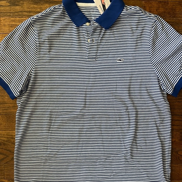 Vineyard Vines Men’s Short Sleeve Blue/White Striped Polo, Medium - Picture 1 of 4